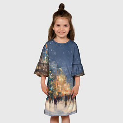 Платье клеш для девочки Новый год в Москве новогодняя елка, цвет: 3D-принт — фото 2