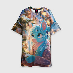 Детское платье Синяя новогодняя лошадка