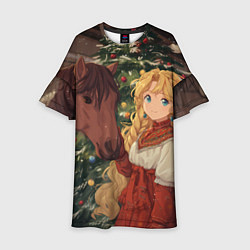 Детское платье Аниме девочка с лошадкой встречают Новый год