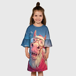 Платье клеш для девочки Радостный новогодний конь, цвет: 3D-принт — фото 2