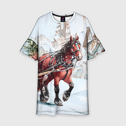 Детское платье Лошадка с упряжкой подарков