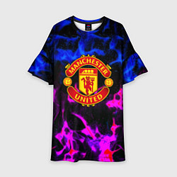 Платье клеш для девочки Манчестер Юнайтед огонь неон, цвет: 3D-принт