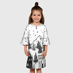Платье клеш для девочки Заснеженный черно-белый город, цвет: 3D-принт — фото 2