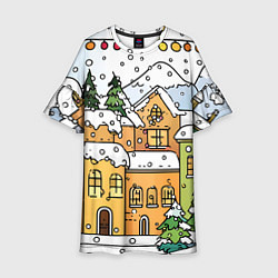 Платье клеш для девочки Новогодний снегопад, цвет: 3D-принт