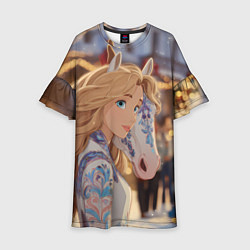 Детское платье Блондинка с новогодней лошадкой