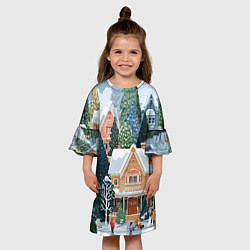 Платье клеш для девочки Новогодний елочный двор, цвет: 3D-принт — фото 2