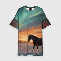 Детское платье Лошадь на фоне северного сиянми