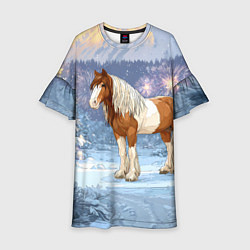 Детское платье Новогодняя лошадка в лесу