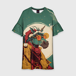 Платье клеш для девочки Новогодний конь в желтых очках, цвет: 3D-принт