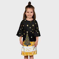 Платье клеш для девочки Новый год в черно-желтом стиле, цвет: 3D-принт — фото 2