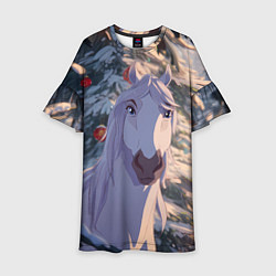 Детское платье Белая лошадь на фоне елки