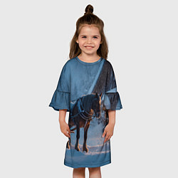 Платье клеш для девочки Лошадь у избы, цвет: 3D-принт — фото 2