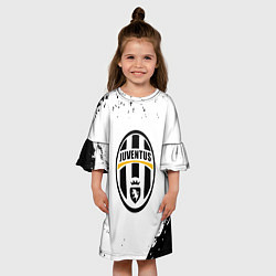 Платье клеш для девочки Ювентус краски черно белые всплеск, цвет: 3D-принт — фото 2