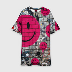 Платье клеш для девочки Розовые смайлы граффити, цвет: 3D-принт
