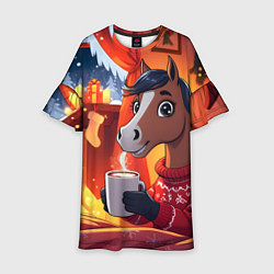 Детское платье Лошадка зимним вечером