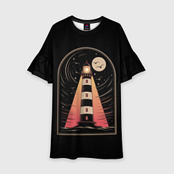 Детское платье Винтажный маяк ночью с луной и звездами