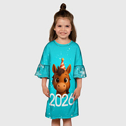 Платье клеш для девочки Голова лошадки, цвет: 3D-принт — фото 2