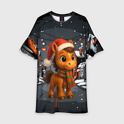 Платье клеш для девочки Новогодняя лошадка 2026 год, цвет: 3D-принт