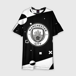 Платье клеш для девочки Манчестер сити геометрия блэк, цвет: 3D-принт