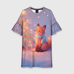 Платье клеш для девочки Лисичка Новый год, цвет: 3D-принт