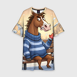 Платье клеш для девочки Конь на лавочке, цвет: 3D-принт