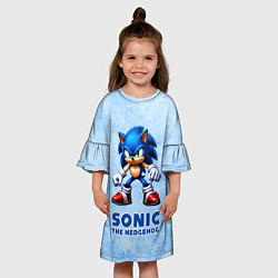 Платье клеш для девочки Sonic - синий ёж, цвет: 3D-принт — фото 2
