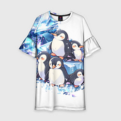 Платье клеш для девочки Пингвины и лёд, цвет: 3D-принт