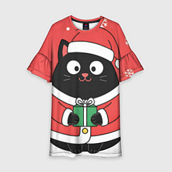 Платье клеш для девочки Новогодний котик с подарком, цвет: 3D-принт