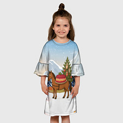 Платье клеш для девочки Лошадь с салатом Под шубой, цвет: 3D-принт — фото 2