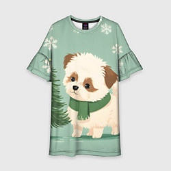 Детское платье Новогодний песик с елочкой