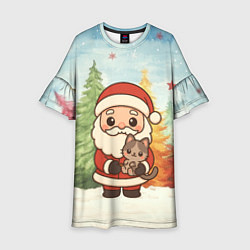 Детское платье Санта с котенком