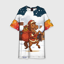 Детское платье Новогодняя лошадка с мешком подарков