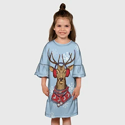 Платье клеш для девочки Зимний олень, цвет: 3D-принт — фото 2