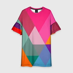 Платье клеш для девочки Разноцветные полигоны, цвет: 3D-принт