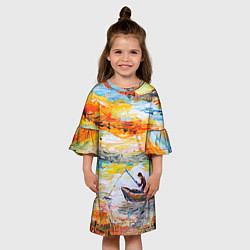 Платье клеш для девочки Рыбак на лодке, цвет: 3D-принт — фото 2