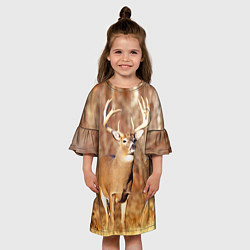 Платье клеш для девочки Олень на поле, цвет: 3D-принт — фото 2