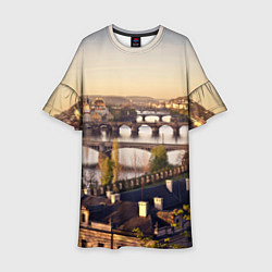 Платье клеш для девочки Чехия Прага, цвет: 3D-принт