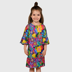 Платье клеш для девочки Яркие цветы, цвет: 3D-принт — фото 2