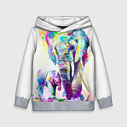 Толстовка-худи детская Акварельные слоны, цвет: 3D-меланж