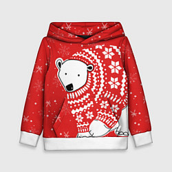 Толстовка-худи детская Новогодний медведь, цвет: 3D-белый