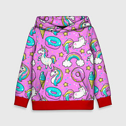 Толстовка-худи детская Сказочные единороги, цвет: 3D-красный