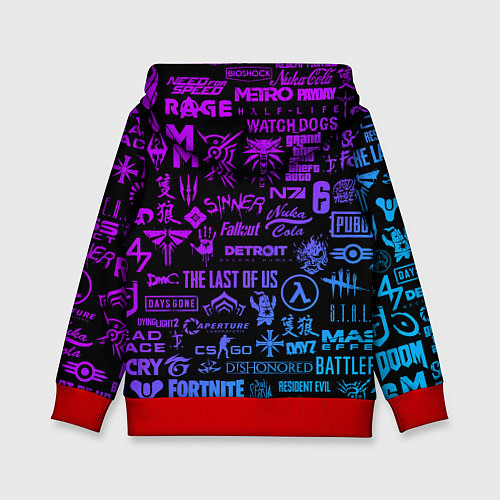 Детская толстовка Неоновые лого игр / 3D-Красный – фото 2