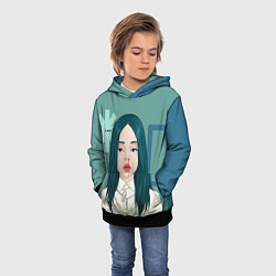 Толстовка-худи детская Billie Eilish: Turquoise Hair, цвет: 3D-черный — фото 2