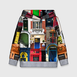 Толстовка-худи детская London doors цифровой коллаж, цвет: 3D-меланж