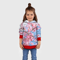 Толстовка-худи детская Ветки Сакуры, цвет: 3D-красный — фото 2