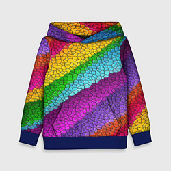 Толстовка-худи детская Яркая мозаика радуга диагональ, цвет: 3D-синий