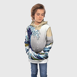 Толстовка-худи детская The great wave off kanagawa, цвет: 3D-белый — фото 2