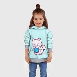 Толстовка-худи детская Белый котенок с клубком милый, цвет: 3D-меланж — фото 2