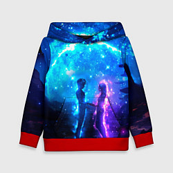 Толстовка-худи детская Внеземная пара луна ночь, цвет: 3D-красный