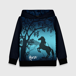 Толстовка-худи детская Конь, цвет: 3D-черный